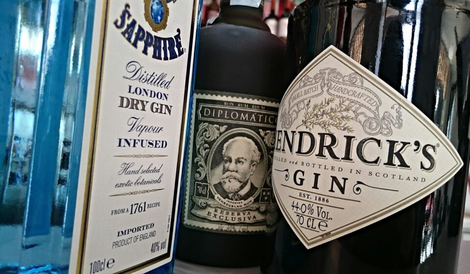 rum, gin, alcohol, bar, alcoholic, tonic, bottles, labels, gin, gin, gin, gin, gin