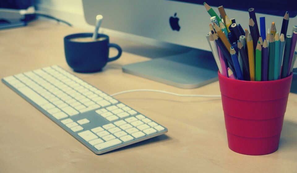 home office, pc, computer, desktop computer, work, keyboard, mouse, study, workplace, pencils, colored pencils, workspace, work from home, keyboard, study, study, study, study, study