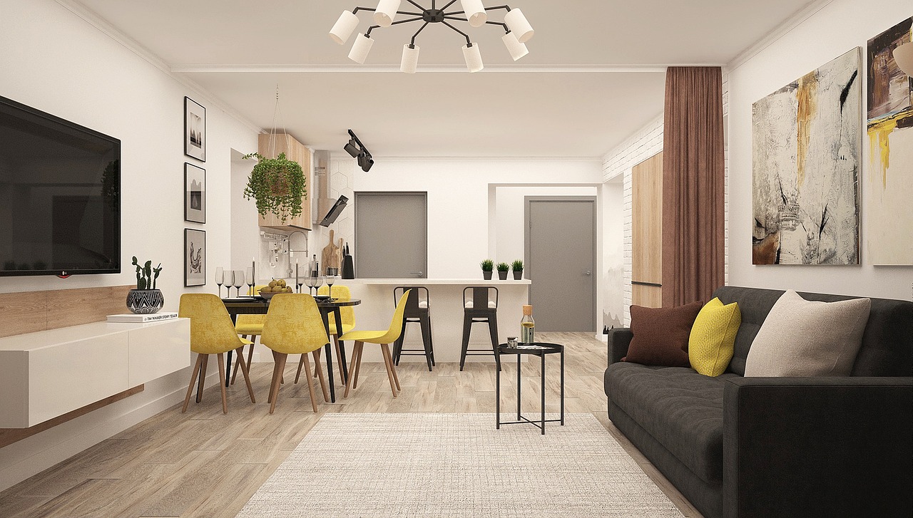 kitchen-living room, modern living room, studio, interior design, 3d, living room, kitchen, design, interior, architecture, building, apartments, living space, housing, living room, living room, living room, living room, living room, kitchen