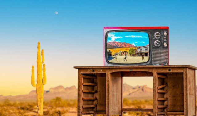 tv, nature, television, cactus, vintage, desert, western planes, mountains, moon, desk, hills