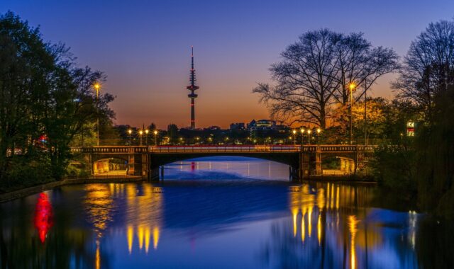 hamburg, alster, heaven, water, sunset, nature, evening atmosphere, atmospheric, architecture, waters, inner alster, binnenalster, city, tele michel